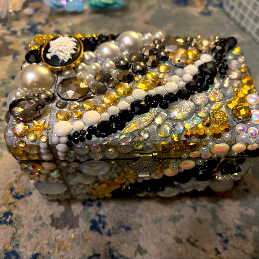 Handcrafted bling covered hinge box
